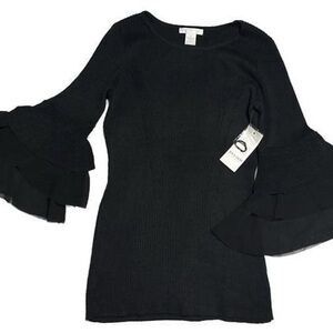 Grungy Design History Ethelda Ruffle Bell Sleeve Sweater, Medium